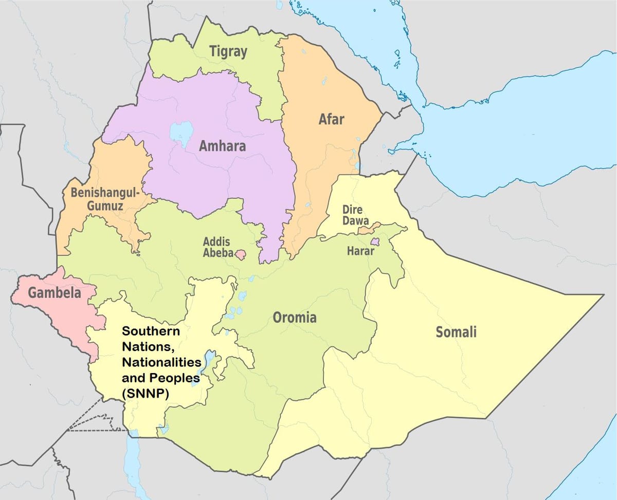 Ethiopië amhara regio kaart