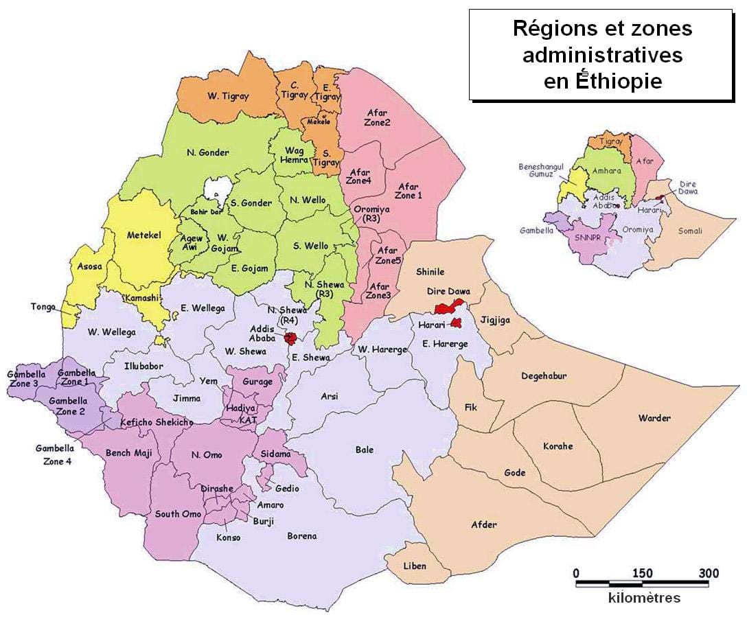 kaart van Ethiopië administratieve