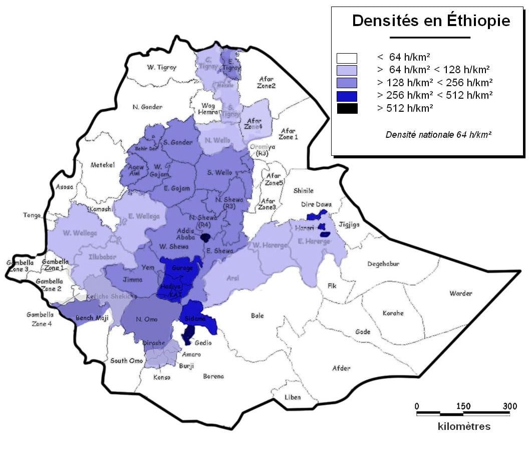 Ethiopië bevolkingsdichtheid kaart