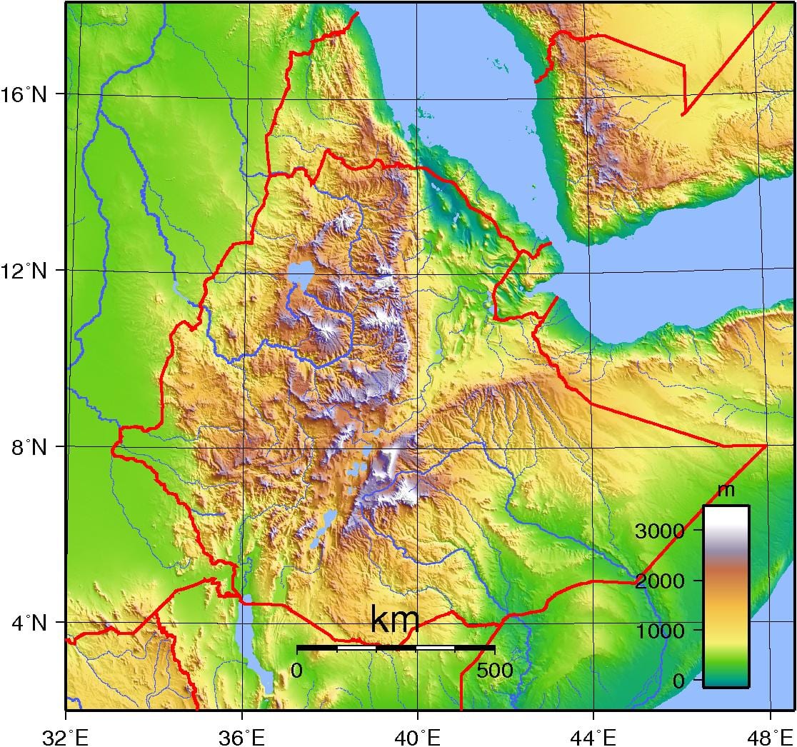 Ethiopië hoogte kaart
