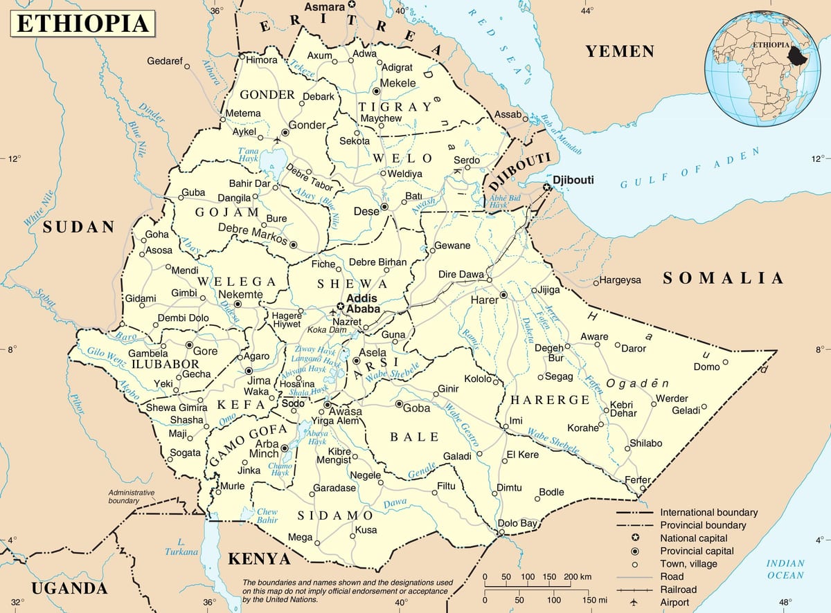 kaart in Ethiopië