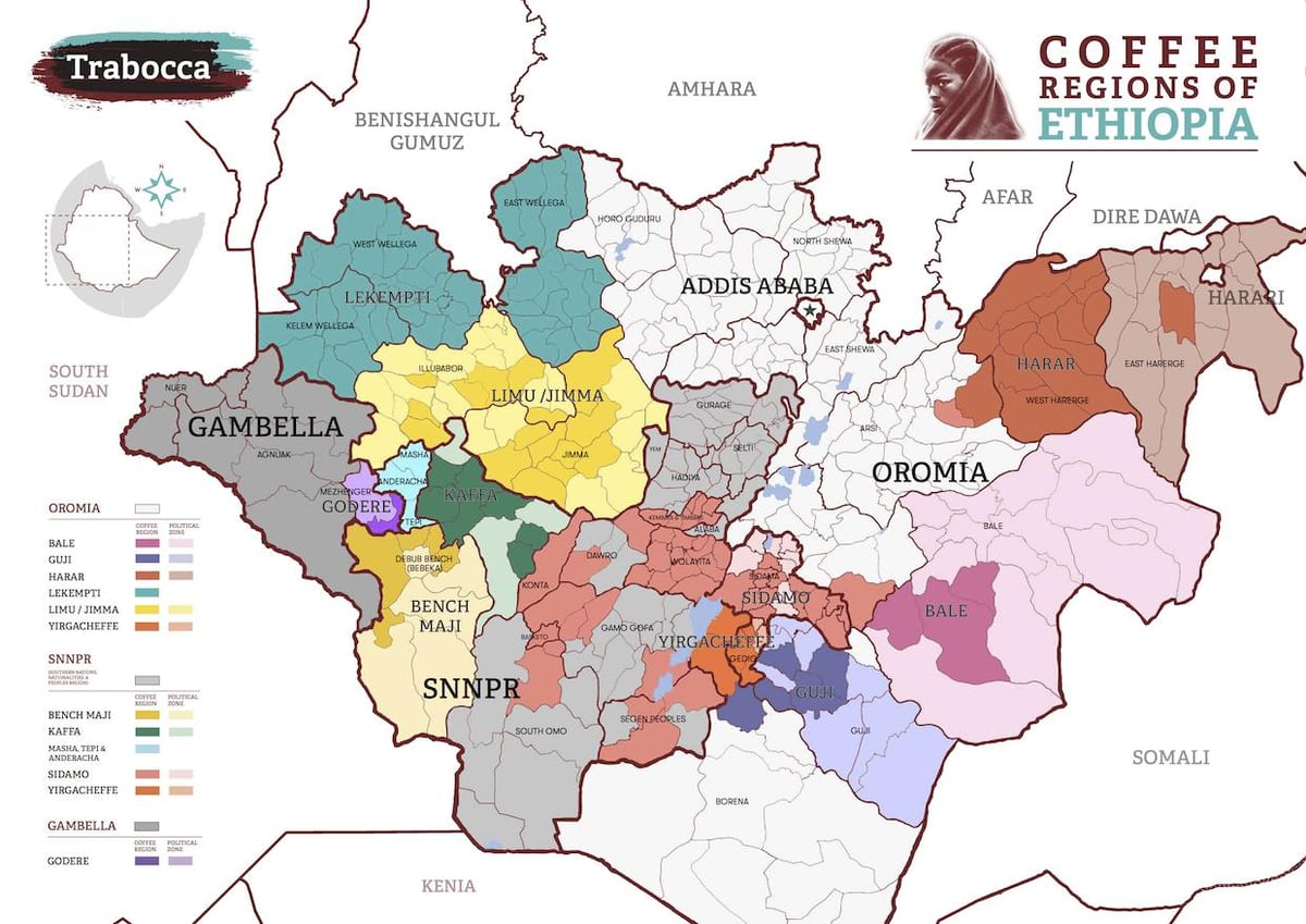 kaart van Ethiopië koffie