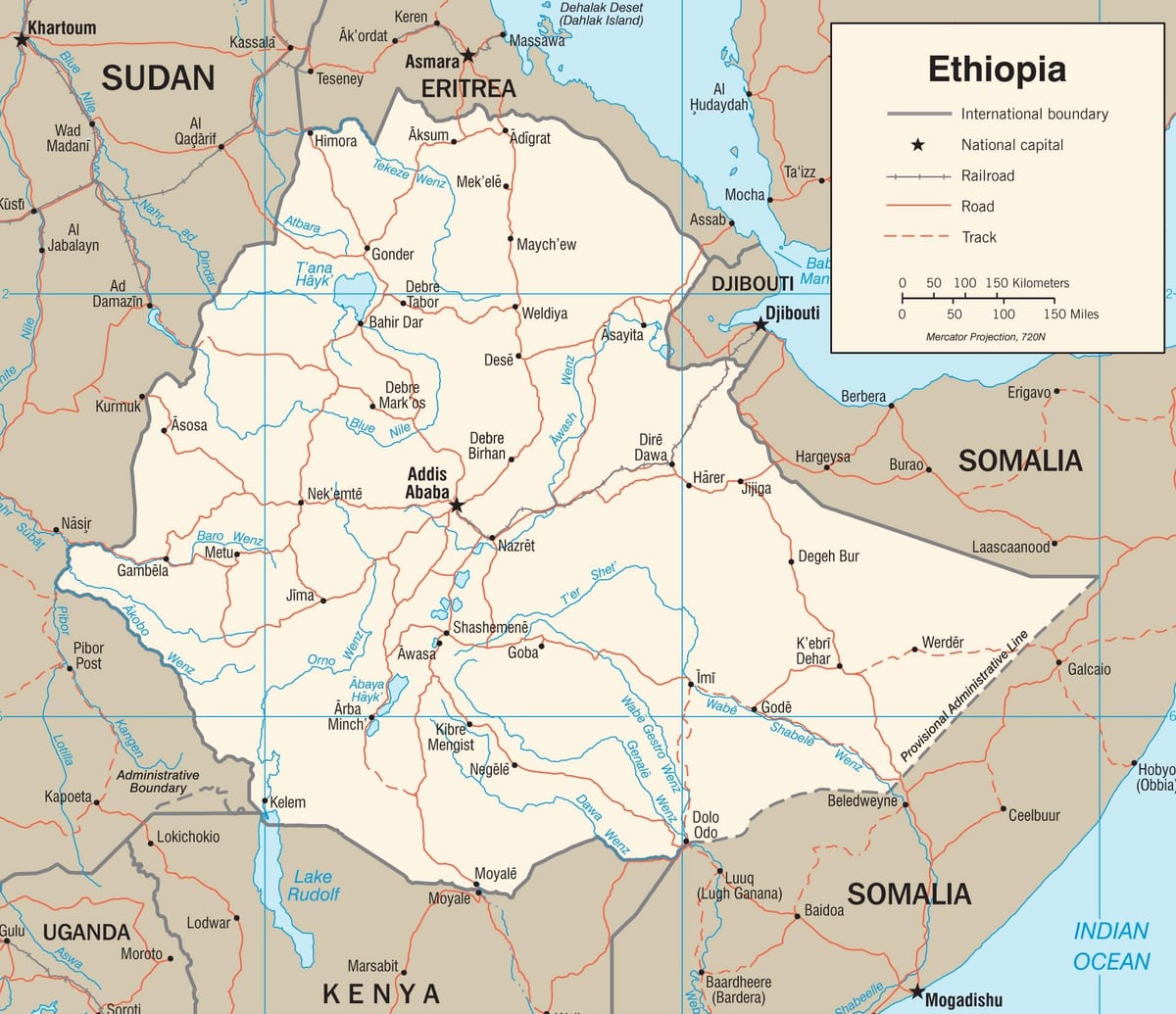Ethiopisch wegennet kaart