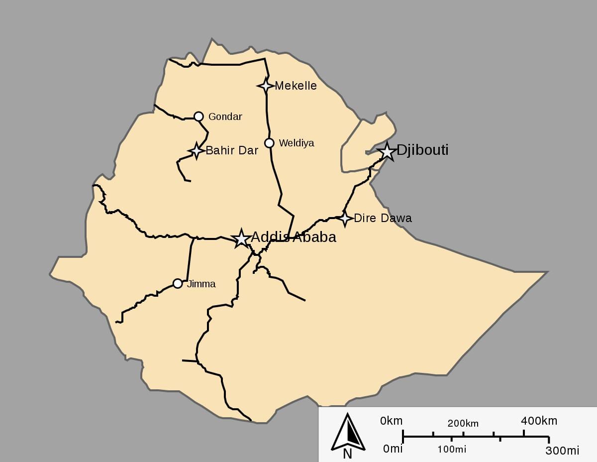 kaart van Ethiopië trein