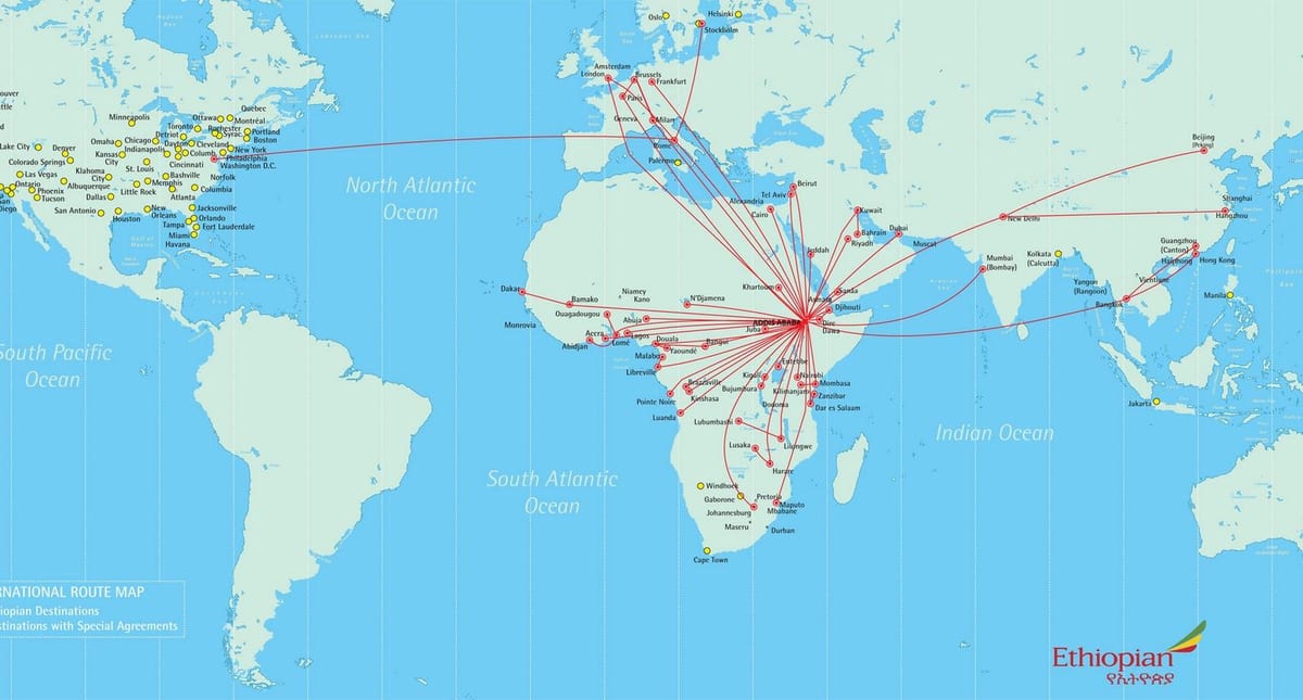 kaart van de Ethiopische route