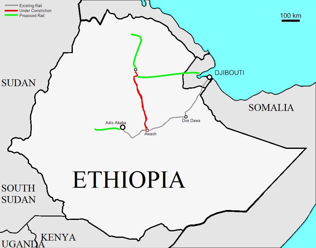 Ethiopisch spoorweg kaart