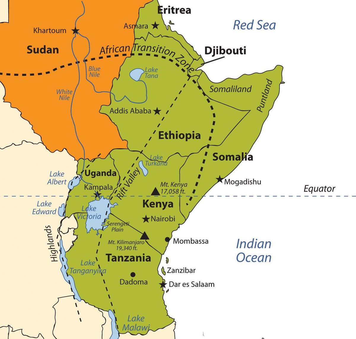 kaart van het Ethiopische plateau-afrika
