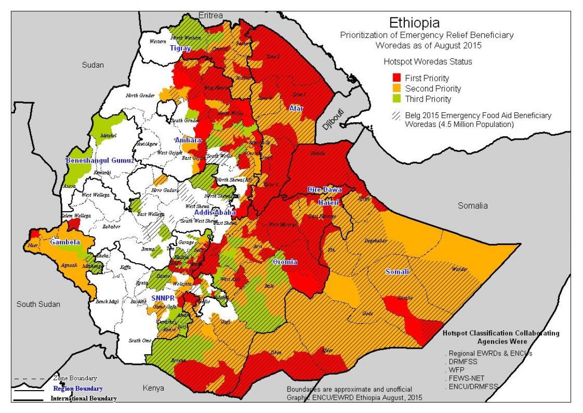 kaart van Ethiopië droogte