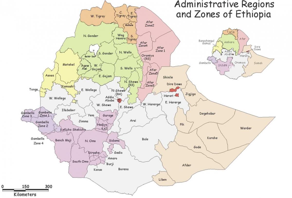 Ethiopisch kaart per regio