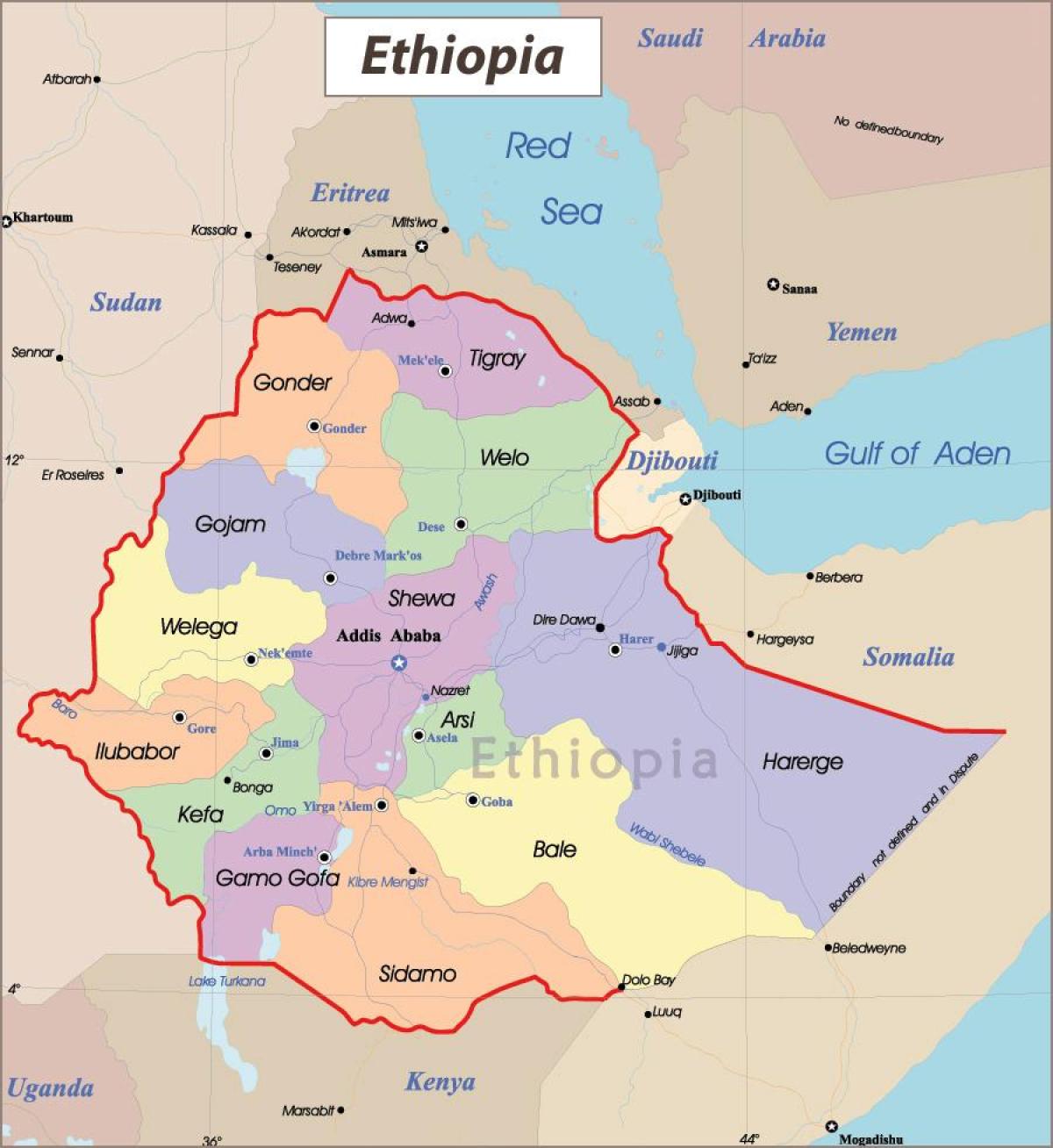Ethiopië kaart met steden