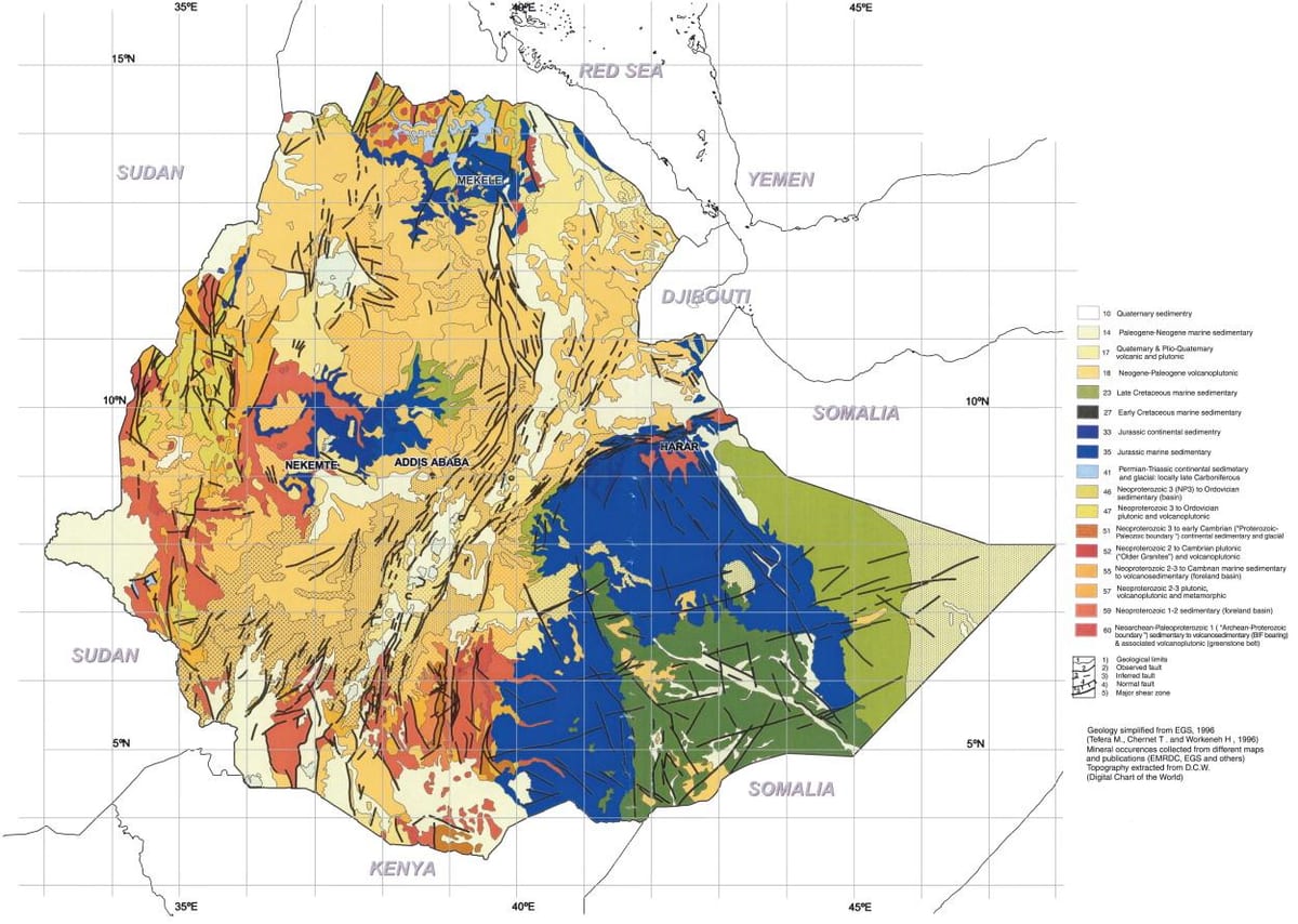 kaart van de geologische kaart van Ethiopië