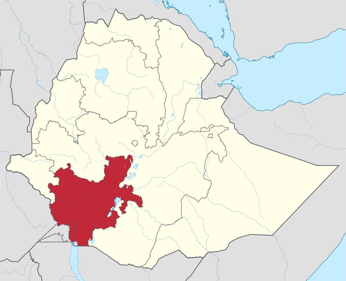 kaart van zuid-Ethiopië