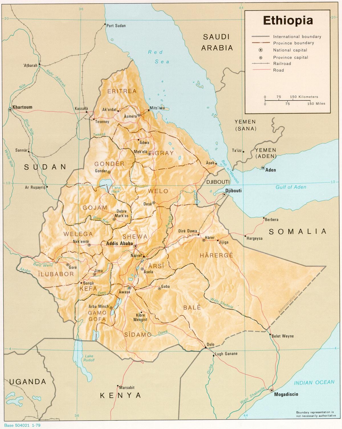 kaart van Ethiopië tijdens derg