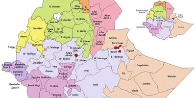 Kaart van Ethiopië administratieve