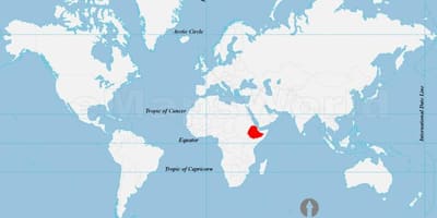Kaart van Ethiopië locatie op de wereld
