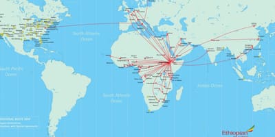Kaart van de Ethiopische route
