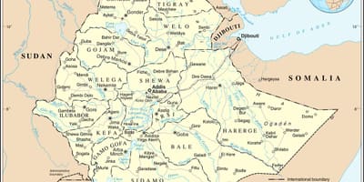 De huidige kaart van Ethiopië