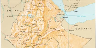 Kaart van Ethiopië tijdens derg