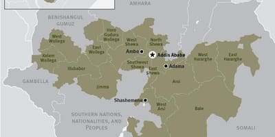 Kaart van de oromia regio in Ethiopië
